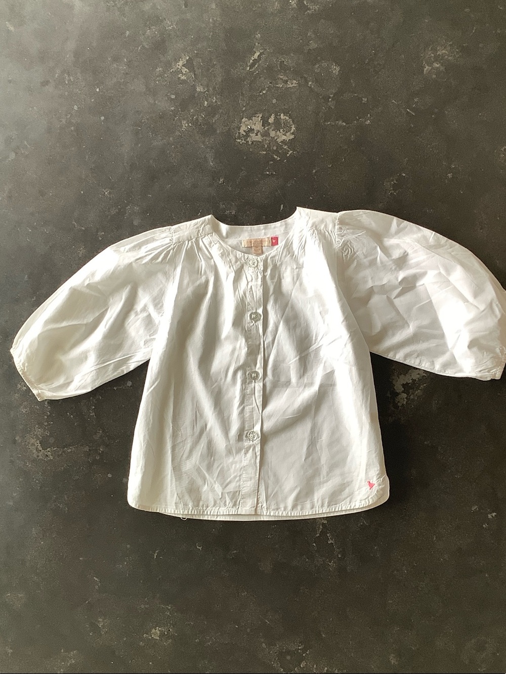 Pink Chicken White Puff-Sleeve Button Blouse